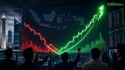 Ilustrasi grafik IHSG naik di layar perdagangan saham