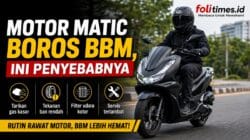 Ilustrasi pengendara motor matic melaju di jalan raya