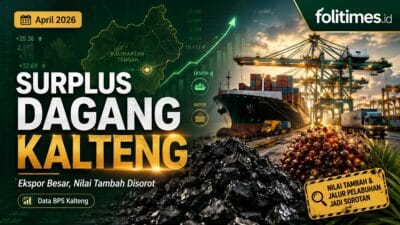 Ilustrasi pelabuhan, batu bara, sawit, dan grafik ekspor Kalimantan Tengah April 2026