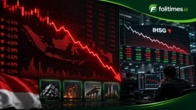 Ilustrasi tekanan pasar saham Indonesia. IHSG bergerak melemah tajam saat sektor barang baku, energi, infrastruktur, dan industri menjadi sorotan investor.