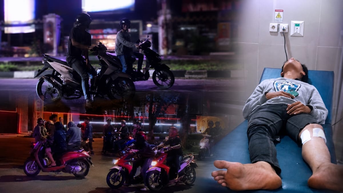 Sejumlah pengendara motor berkumpul di kawasan Jalan Willem A.S Palangka Raya pada malam hari.