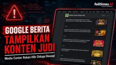 Tangkapan layar Google Berita memperlihatkan kanal Media Center Rokan Hilir menampilkan sejumlah artikel dengan thumbnail bernuansa judi online.