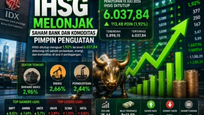 IHSG Melonjak, Saham Perbankan dan Komoditas Pimpin Penguatan