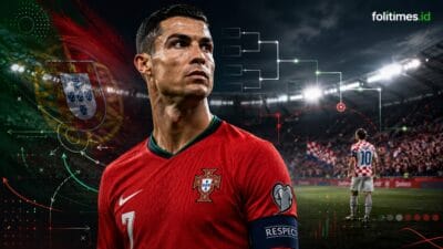 Ilustrasi Cristiano Ronaldo dan Portugal menjelang duel fase gugur Piala Dunia 2026 melawan Kroasia. Portugal menghadapi perjudian taktik dalam menentukan peran Ronaldo di tengah tekanan laga hidup mati.