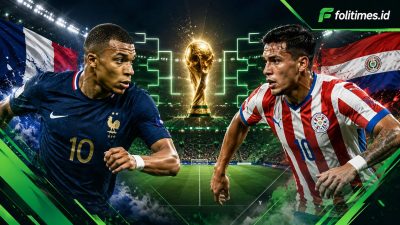 Ilustrasi duel France vs Paraguay pada babak 16 besar Piala Dunia 2026, laga yang membawa kembali memori lama fase gugur 1998.