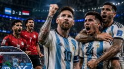 Ilustrasi kemenangan dramatis Argentina atas Mesir yang mengantar Albiceleste ke perempat final Piala Dunia 2026 dengan sejumlah catatan evaluasi.