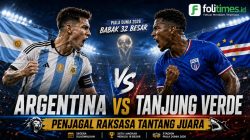 Ilustrasi laga Argentina melawan Tanjung Verde pada babak 32 besar Piala Dunia 2026. Argentina datang sebagai favorit, sementara Tanjung Verde membawa ancaman kejutan sebagai penjagal raksasa. (Ilustrasi/folitimes.id)