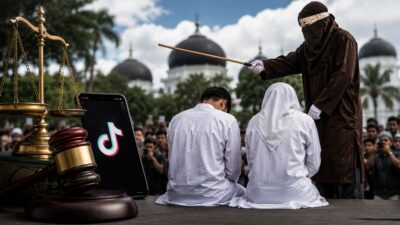 Ilustrasi pelaksanaan hukuman cambuk di Banda Aceh yang kembali memicu perdebatan tentang hukum syariah, HAM, dan otonomi khusus.