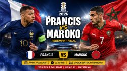 Ilustrasi pertandingan Prancis melawan Maroko pada babak perempat final Piala Dunia 2026