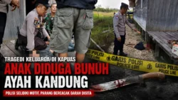 Polisi melakukan olah TKP dan mengamankan terduga pelaku usai dugaan pembunuhan ayah kandung di Desa Pujon Seberang, Kapuas.