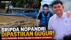 Tim gabungan menyisir Sungai Katingan. Foto inset memperlihatkan Bripda Nopandri yang dipastikan meninggal dalam rangkaian insiden Tumbang Kalemei.