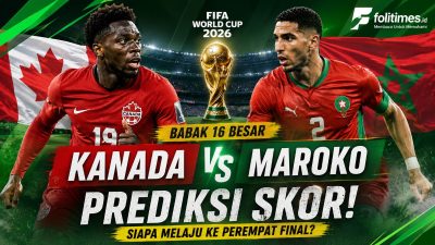 lustrasi pertandingan Kanada melawan Maroko pada babak 16 besar Piala Dunia 2026. Kedua tim akan memperebutkan satu tiket menuju babak perempat final