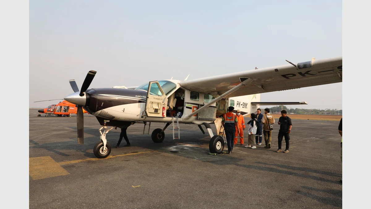 Pesawat Caravan mendukung operasi modifikasi cuaca dari Bandara Syamsudin Noor, Banjarbaru, September 2026.